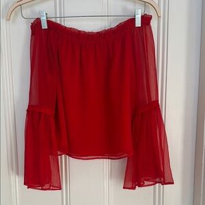 Red Off-Shoulder Sheer Blouse